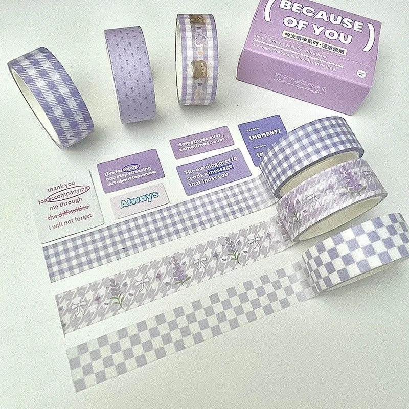 MINKYS 6pcs/lot Basic Purple Color Grid Style Decorative Tape Cute Cartoon Creative Washi Tape School Stationery