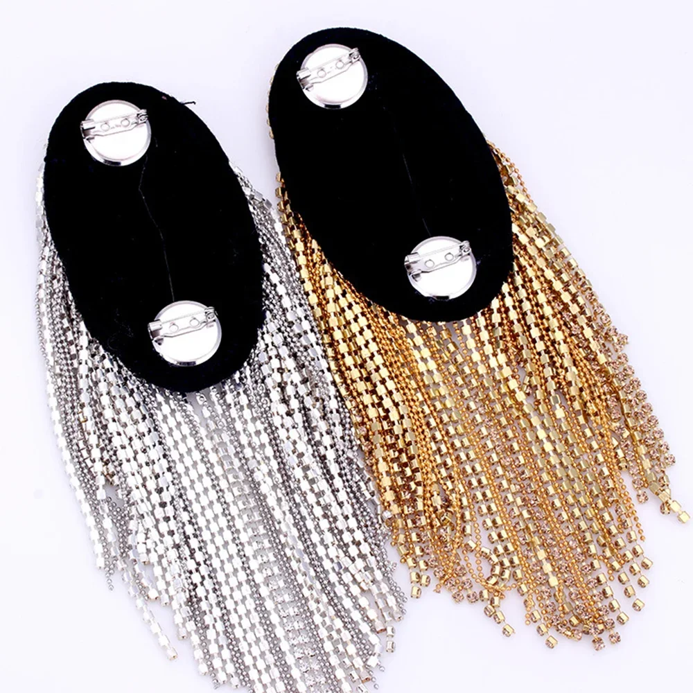 Popular Shoulder Jewelry Tassel Rhinestones Epaulettes Gold Silver Brooch Epaulet Shoulder Brooches