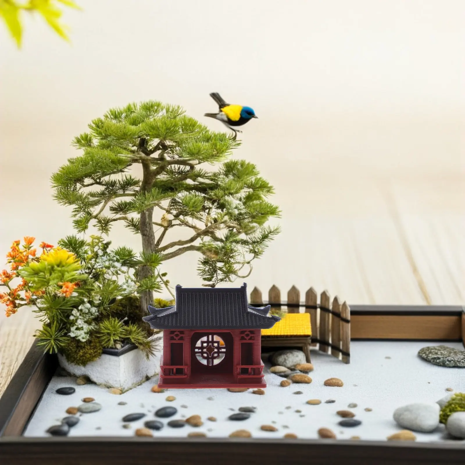 Miniature Pavilion Micro Landscape Ornament Decorative Fish Tank Bonsai Home Office Asian Zen Style Garden Tabletop Decor