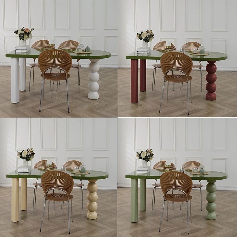 French solid wood cream style dining table small apartment household Internet celebrity semi-oval island platform against the