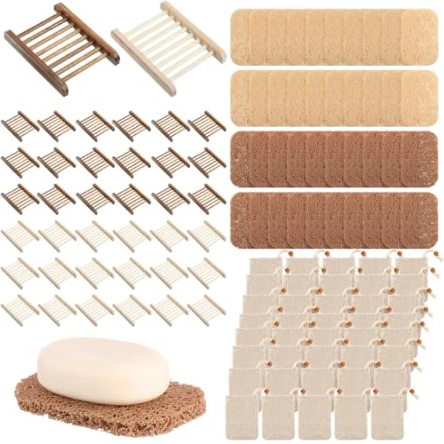 

120 Pcs Soap Saver Set with Wooden Dish and Mesh Bag for Shower Bath Home Kitchen Hotel Restaurant Self-Draining Bar Soap Holde