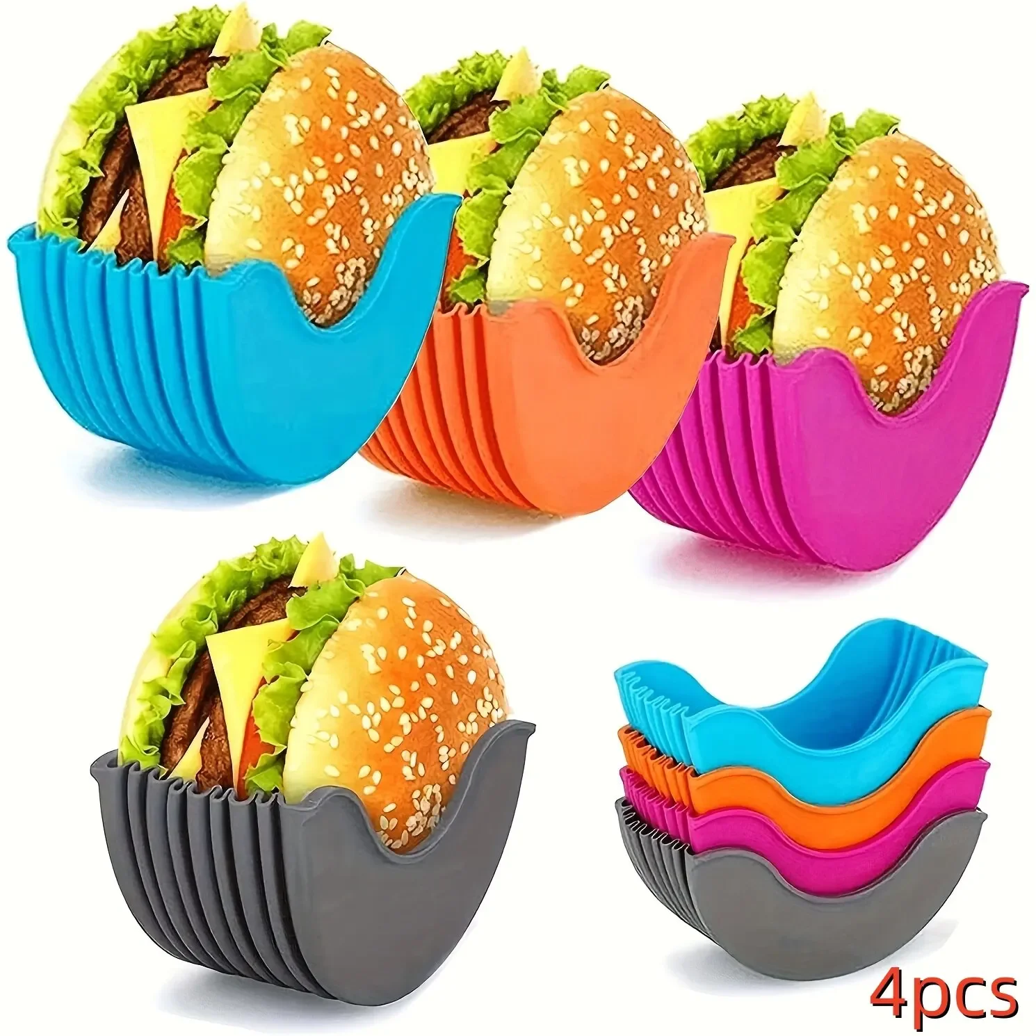 

4 Burger HoldersSandwich Burger HoldersBurger HolderWashable Silicone FriesBurger Sauce Kitchen Accessories Hamburger fixing box