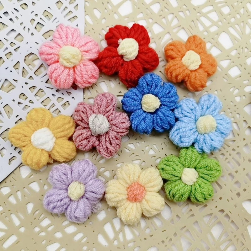 10/20pcs Wool Flower Applique Petals For Clothing Hat Shoes DIY Handmade Crafts Puff Flower Patches Headwear Hair Clips Decor