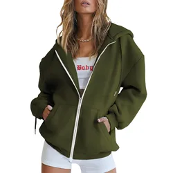 Zipper Cardigan Sweatshirt Autumn Winter Casual Solid Long Sleeve Hooded Coat Female Loose Casual Thickened Fashion Warm Tops