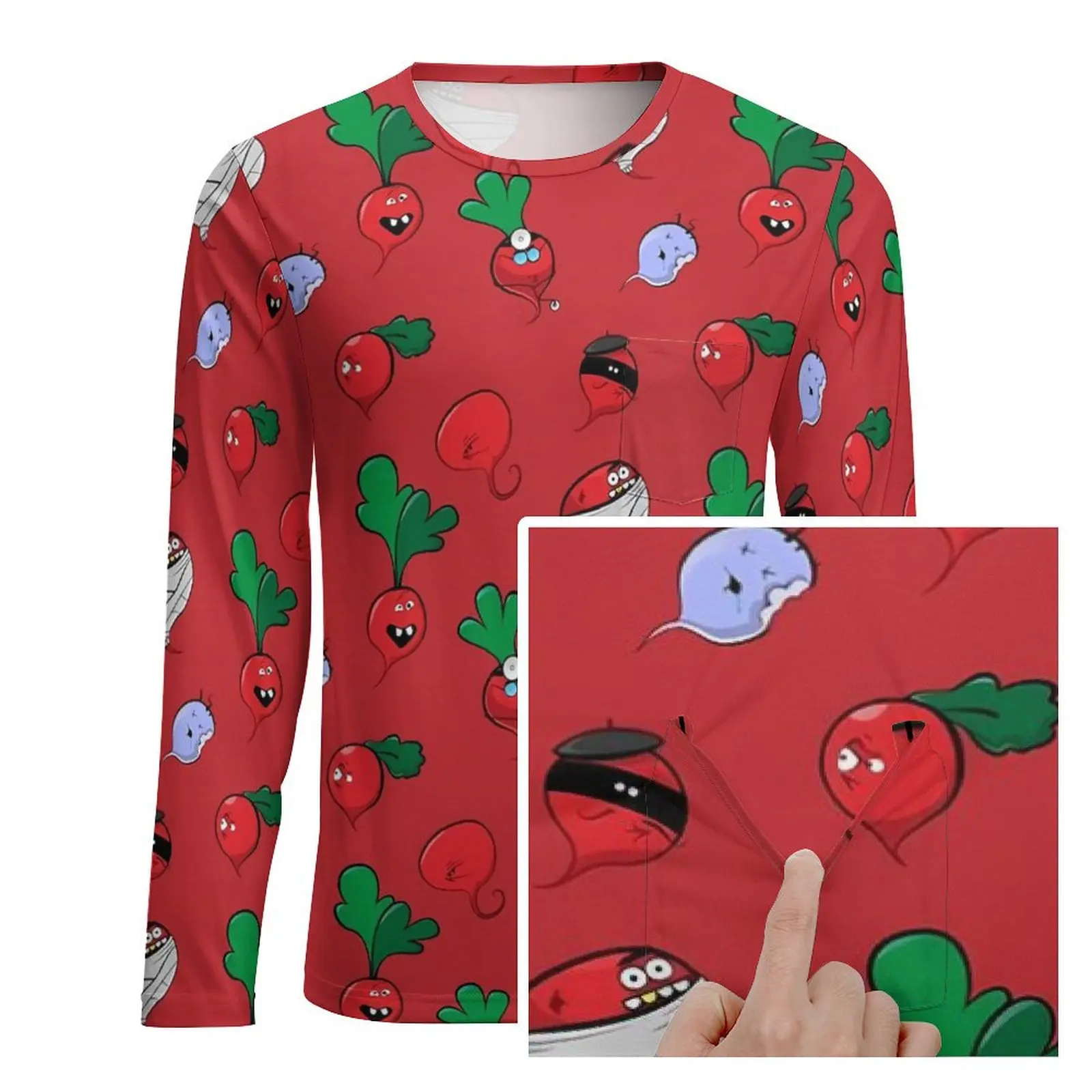 Crazy Radishes T-Shirt Funny Vegetable Retro T Shirts With Pocket Long Sleeve Pattern Tshirt Spring Kawaii Oversized Clothes