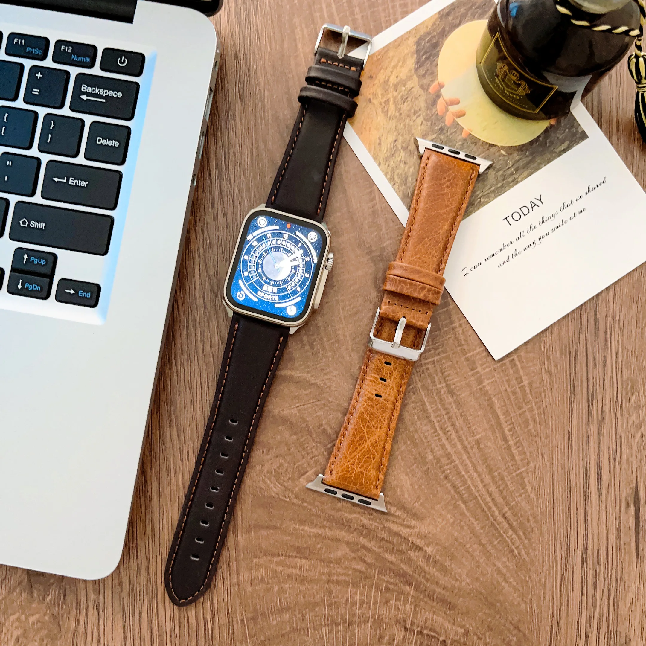 สายรัดข้อมือหนังเหมาะสำหรับ Apple นาฬิกา Iwatch 49มม.Crazy Horse Grain สายคล้อง