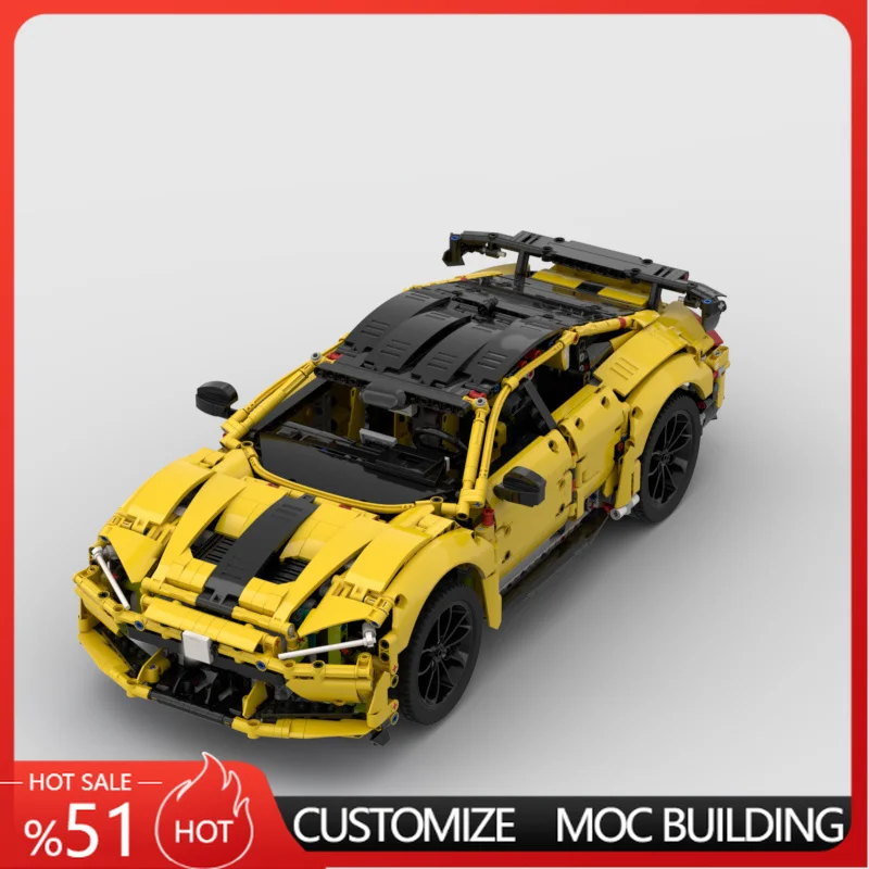

2495PCS Yellow Technical Racing Sports Car Modify MOC Vehicle DIY Blocks Educational Assembly Collection Birthday Halloween Gift