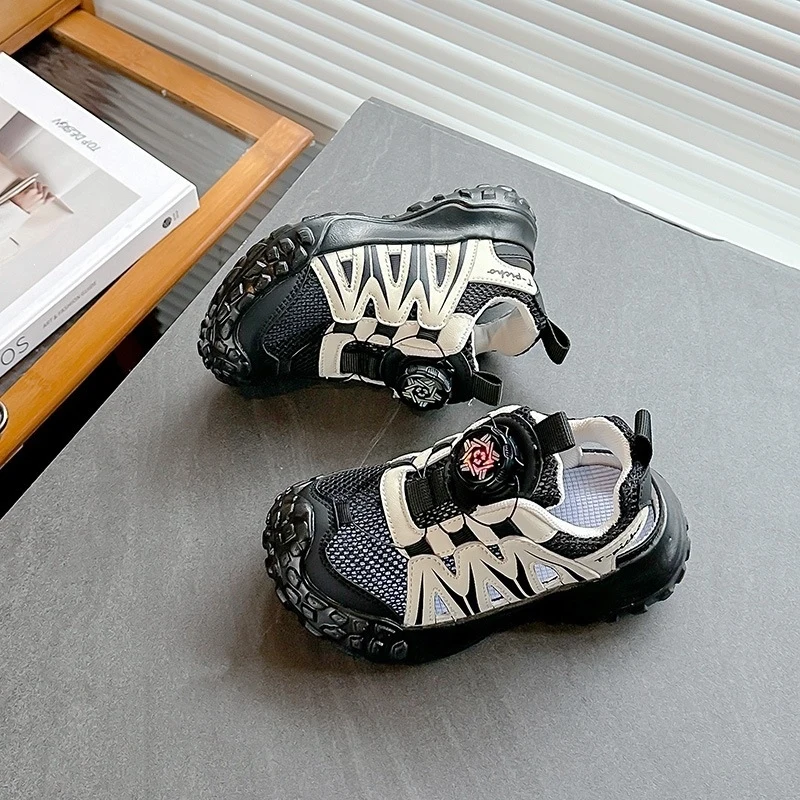 Girls Summer Shoes 202 6New Spring Boys Dad Shoes Children Breathable Anti-slip Mesh Sneakers With Rotating Buckle For Kids