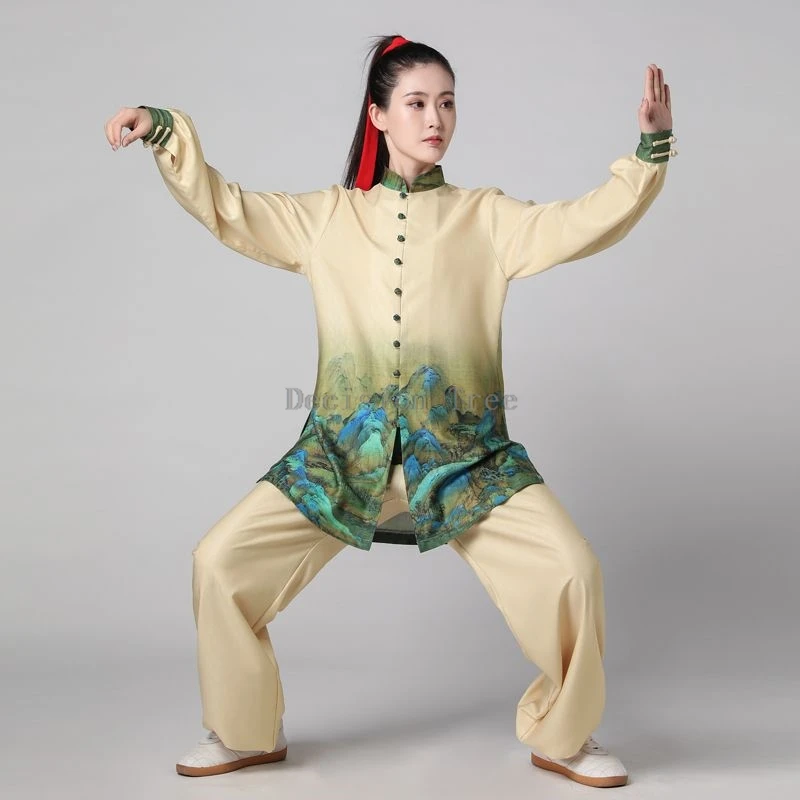 2025 vintage printed chinese tai chi garment chinese kungfu fitness clothing fashionable temperament tai chi performance costume