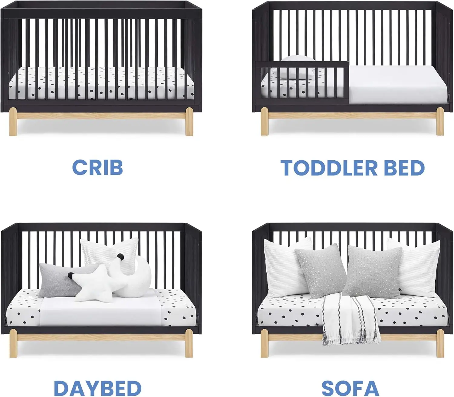 Delta Children Poppy 4-in-1 Convertible Crib, Midnight Grey/Natural