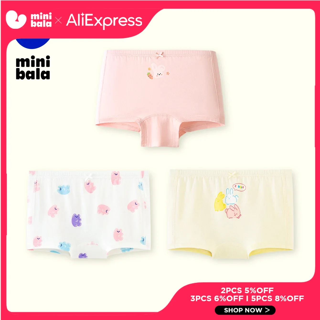 

Нижнее белье Mini Bala, 3/2 упаковки, нижнее белье для девочек и мальчиков, новинка лета 2025, защитные шорты из чистого хлопка с плоской подошвой