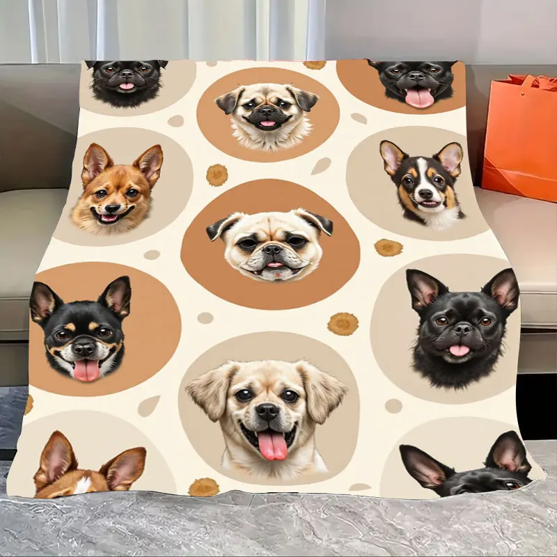 

1pc Flannel Blanket Cute Dog Faces Print Soft Cozy Blanket for Home Decor & Pet Lovers