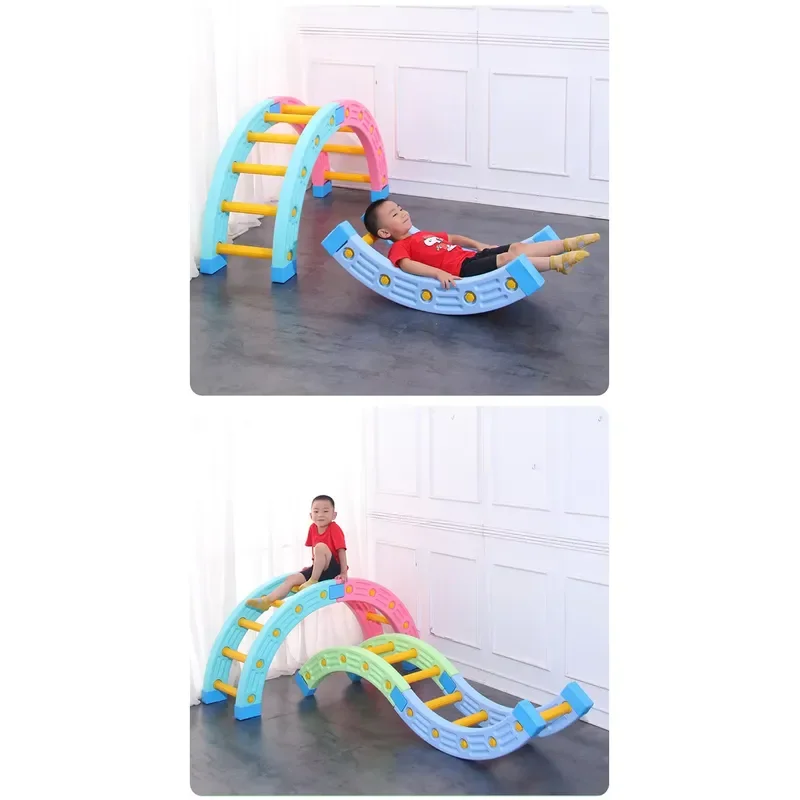 Kids Indoor Climbing Frame with Balance Beam Quarter Circle Sensory Integration Training Equipment for Children Home Play Gym