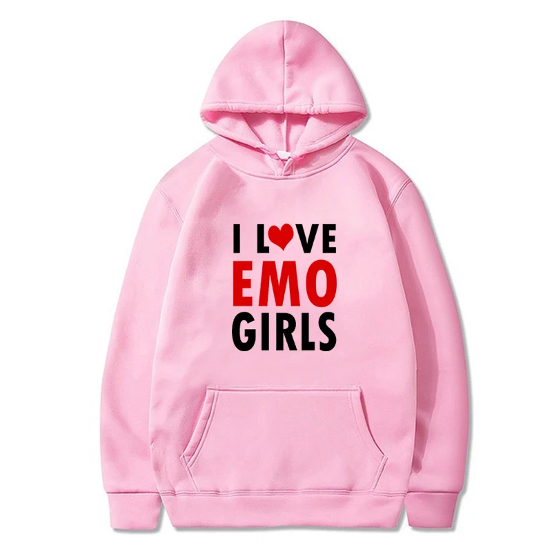 

Popular Fashion Letter Graphic Hoodie I Love Emo Girl Printed Pullover Men Sweatshirt Y2k Women Clothes Streetwear Fall Outwear