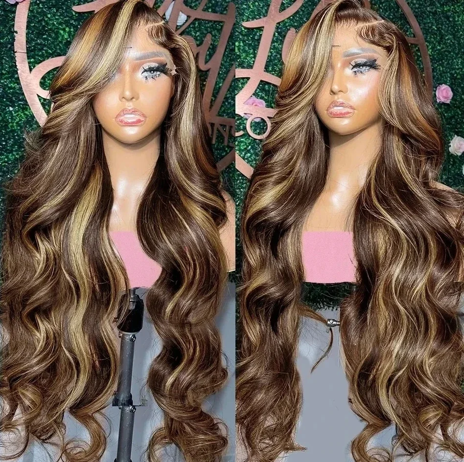 30 32 Inch 4/27 Highlight Body Wave 13x4 Human Hair Lace Frontal Wigs 200 Density Colored Ombre 13x6 HD Lace Front Wig For Women