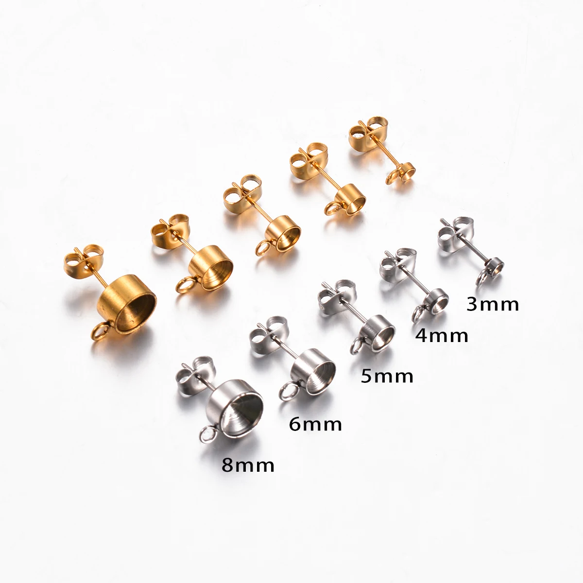 

Wholesale 30pcs/lot Stainless Steel Earring Post Stud Earrings Pins Base 3/4/5/6/8mm For Rhinestone DIY Ear Jewelry Accessories