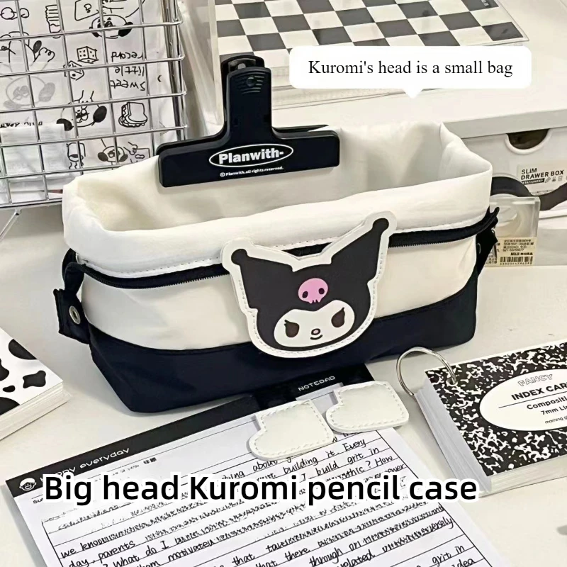 Devil Kuromi pencil case student large capacity cute cartoon girl heart folding pencil case black and white simple storage bag