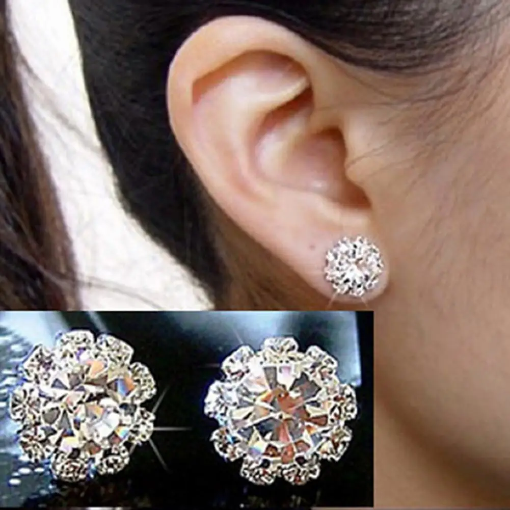 1 Pair Ear Stud Earrings Women Rhinestone Charming Alloy Flower Shaped Elegant Earrings Women Gifts