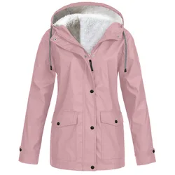 Women's Autumn Winter Plus Velvet Jacket Windproof Waterproof Hooded Coat Outdoor Sports Cloths For Climbing Cycling Fishing