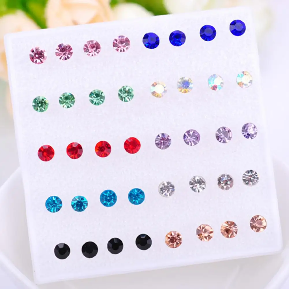 20 Pairs Trendy Women Ear Studs Set Non-irritation Stud Earrings Set Shiny Cubic Zirconia Decorate Ears