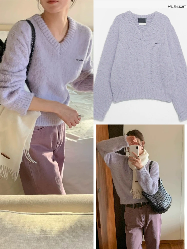 

Sle V-Ne Knitwear Soft Cozy Loose Women's Gentle Personali Top Polyester Fiber Hooded Knitted Autumn Faion