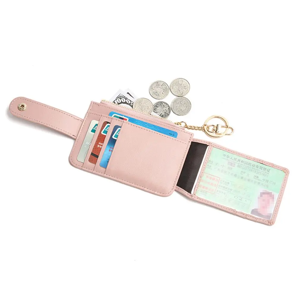 Ultra Thin Zipper Coin Purse PU Leather Bank Card Holder Short Clutch Bag With Key Chain Women Wallets Korean Style Wallets