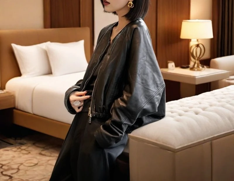 

Design Sense Foreign Leather Jacket Women's Short 2025 Spring New Small Man Loose Bat Sleeve Fashion Jacket Jacket