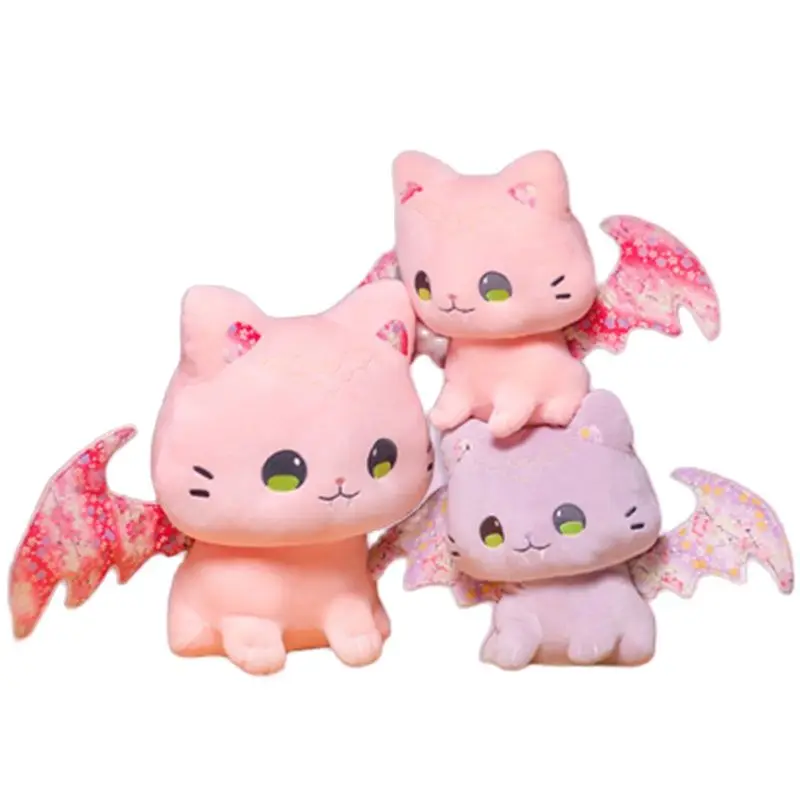 

40cm Lovely Japanese Cherry Kimono Style Flying Wings Bat Cat Doll Plush Toy Soft Cute Purple Bat Animal Stuffed Gift For Kids