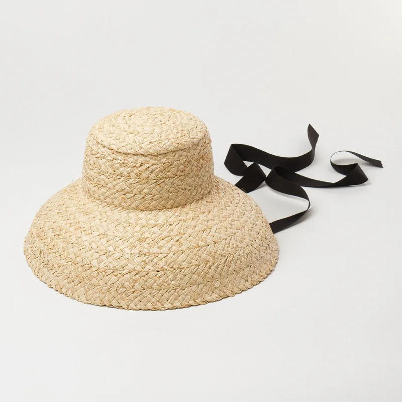 USPOP Large Brim Raffia Straw Hat Women Spring Summer French Style Sun Hat wIth Straps