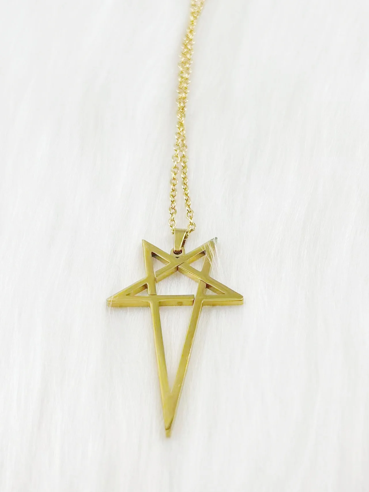 WOUWU Inverted Pentacle Stainless Steel Necklace Gothic Pentagram Pendant Occult Amulet Witchcraft  Jewelry