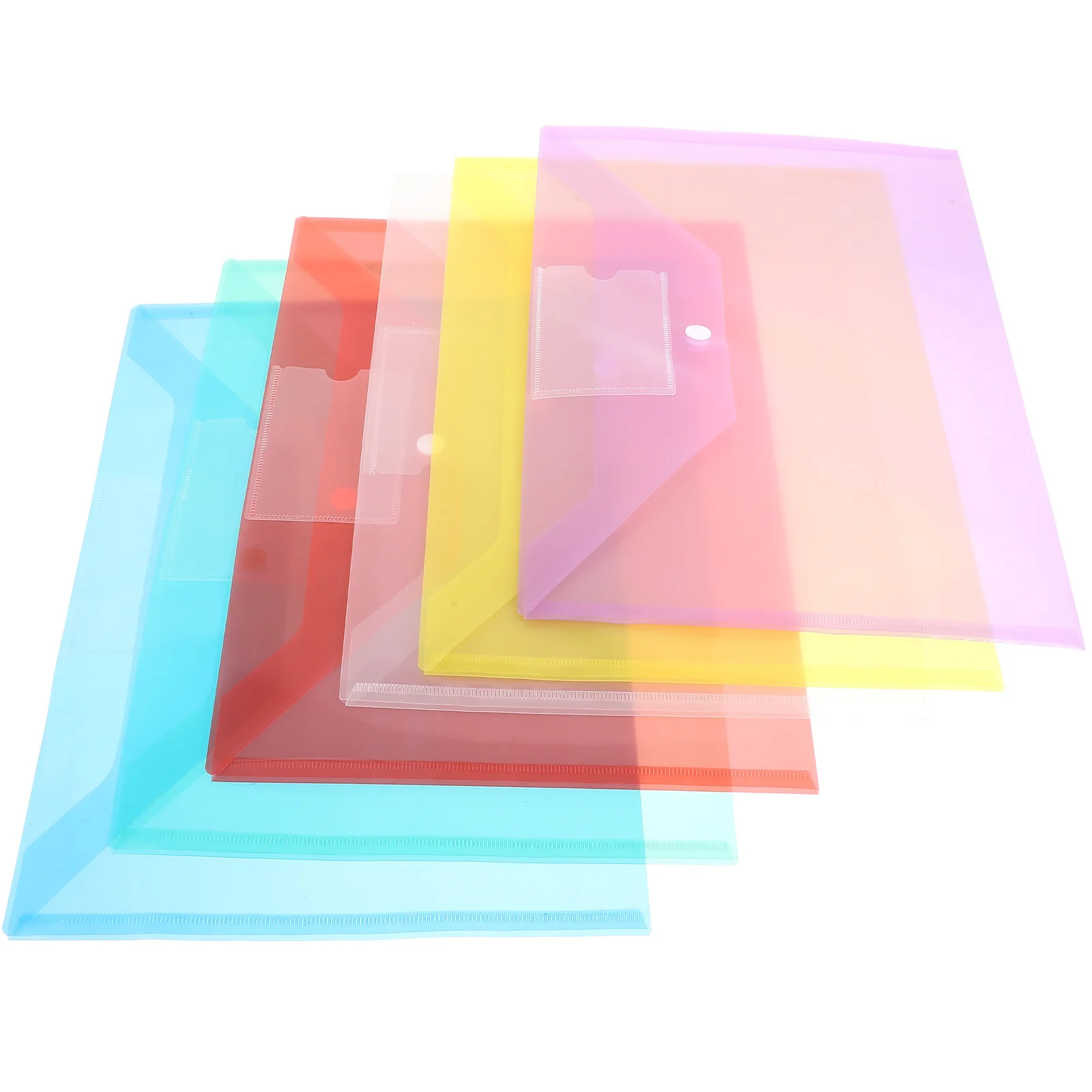 

6pcs A4 File Folders Plastic Coloured Cardholder Snap Button Pouches for Document Storage Envelopes Office Supplies