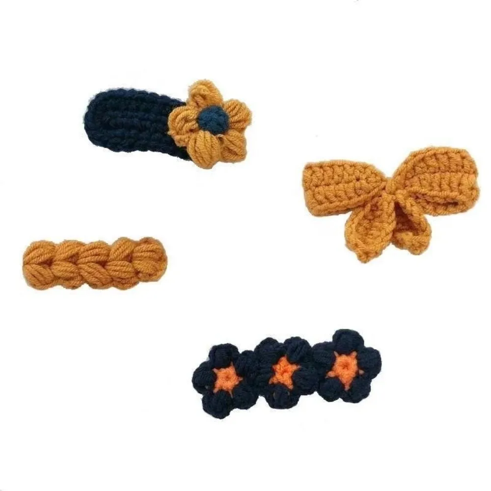 

4Pcs New Knit BB Hair Clips Cute Flower Border Elegant Hairpin Bow Bow Bang Clips Headwear