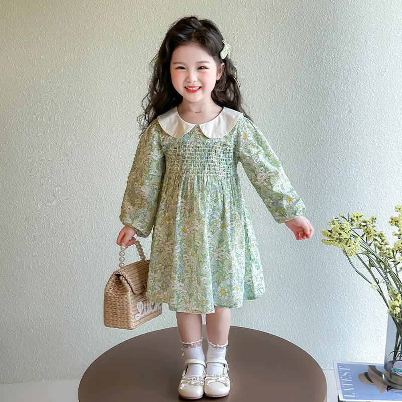 

Girls Doll Collar Floral Dress2025Spring New Fashionable Long Dress for Little Girls Spring Dress Trendy