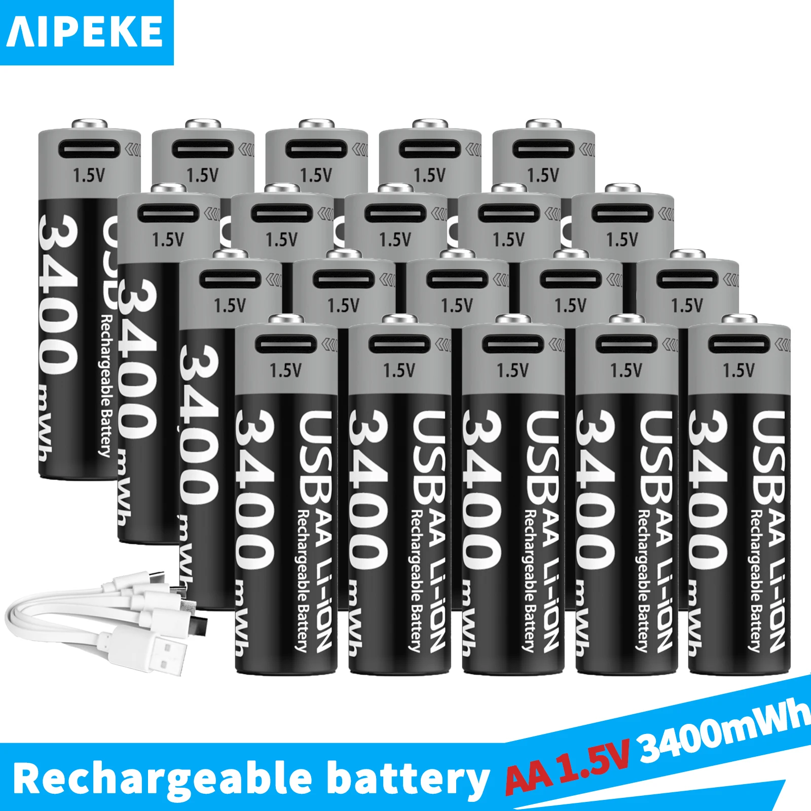 

AIPEKE USB battery aa rechargeable 1.5V 3400mWh Aa and Aaa rechargeable batteries for Toy car Game Machine Mouse Remote control