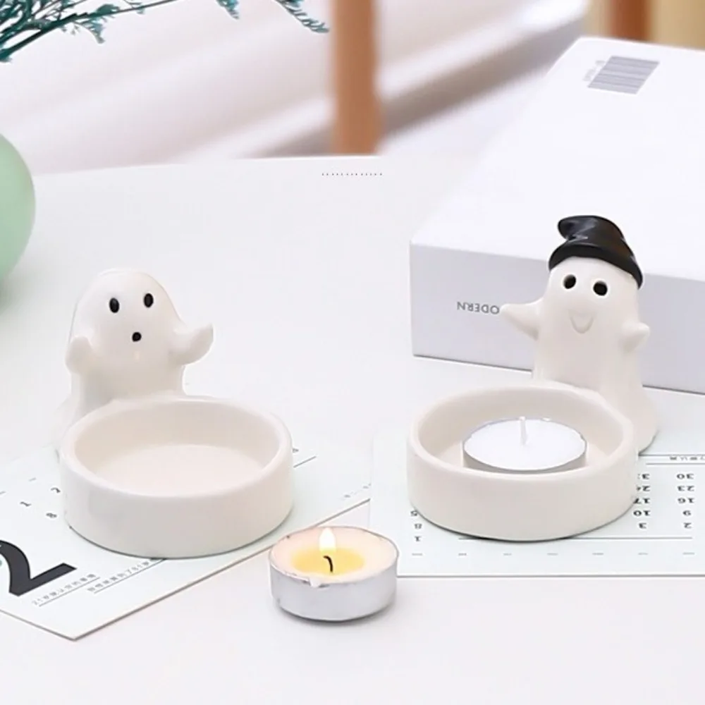 

Sturdy Ceramic Ghost Candlestick Cute Non-slip Halloween Candlestick Cartoon Ghost Tealight Candlestick Halloween Decoration