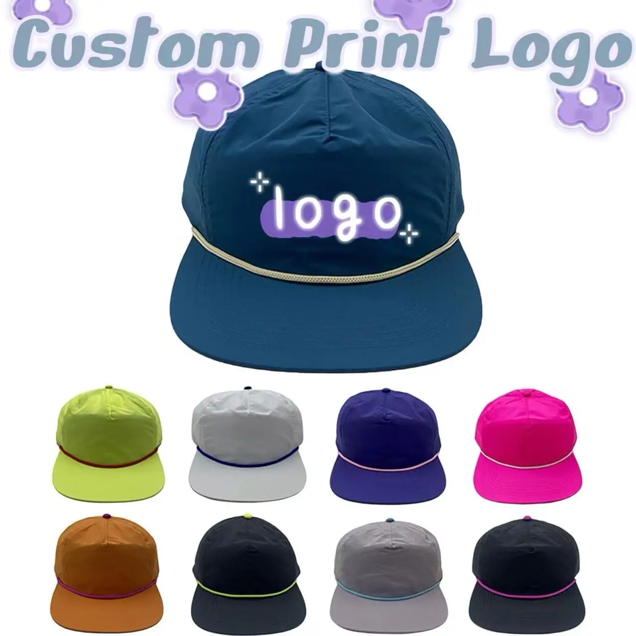 Customized Printed Logo Soft Top Five Piece Lightweight Quick Drying Flat Brimmed Hats Men And Women Collide Color Baseball Caps