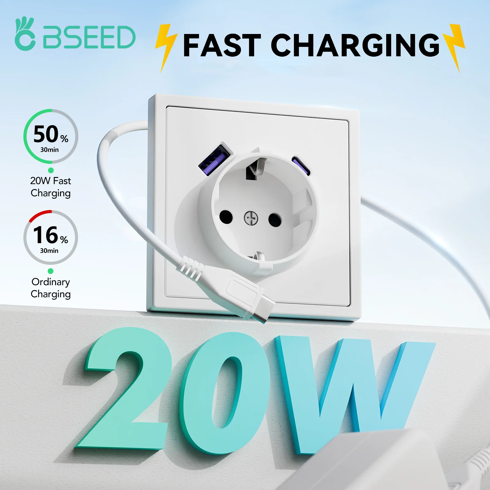 

BSEED Одиночные настенные розетки европейского стандарта, двойные розетки, тройные домашние встроенные розетки с портами USBC мощностью 20 Вт, панель для быстрой зарядки ПК