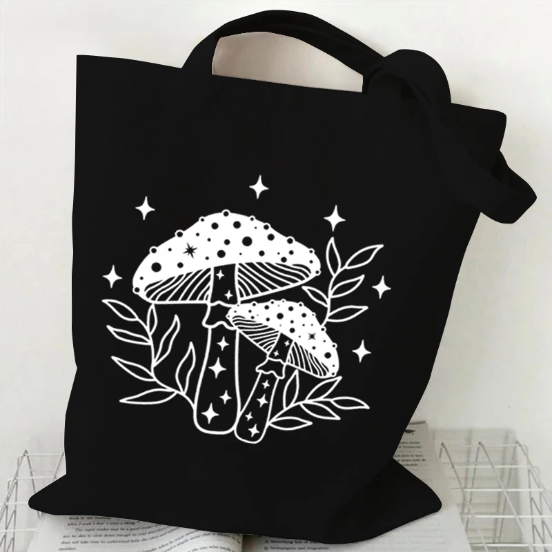 Shoulder Bag Vintage Sun Moon Butterfly Canvas Tote Bag Women Mushroom Series Shopping Bag Plant Style Student Mushroom Handbags