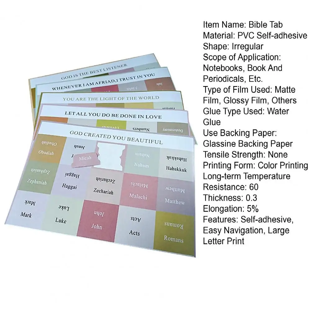 5 Sheets Bible Tab Large Letter Print PVC Bible Sticky Index Label Book Page Marker Sticker Bible Study Journaling Accessories