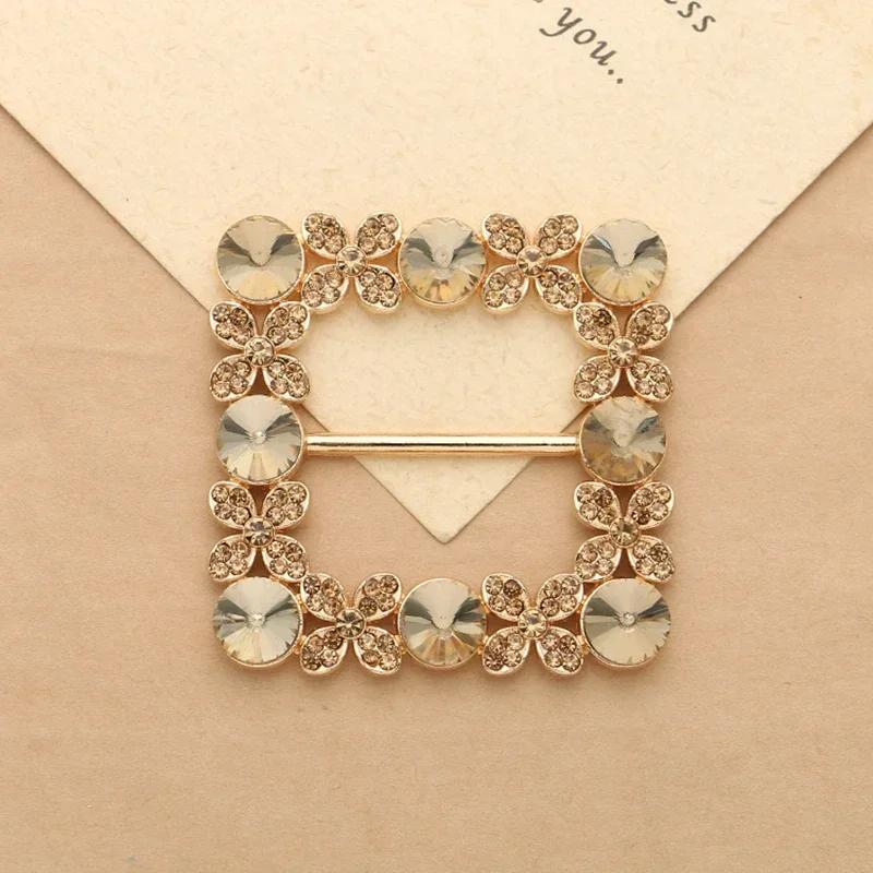 1 X Square Rhinestone Crystal Buckle Fit With Wedding Ribbon