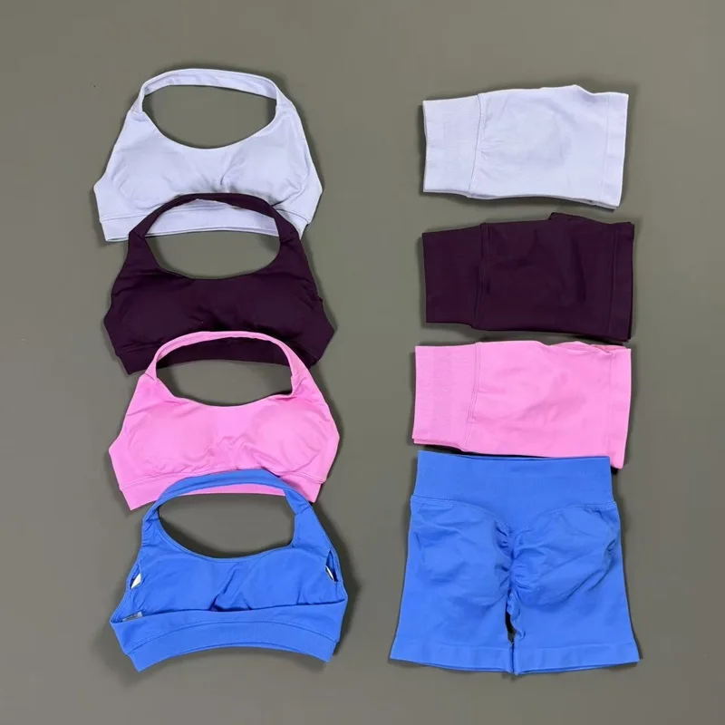 2Pcs Fitness Sets Breathable Shock Support Bra Scrunch Booty Squat Proof Shorts Women Yoga Suit Seamless Slim Fit Sports Gym Set