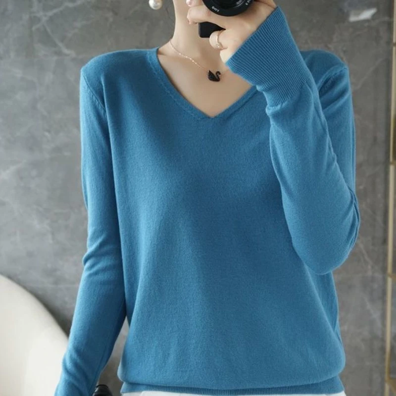 Women Sweater Autumn Winter V-neck Knitwear Long Sleeve Loose Cashmere Sweater Pullovers Lady Cheap Quality Jumper Knitted Tops