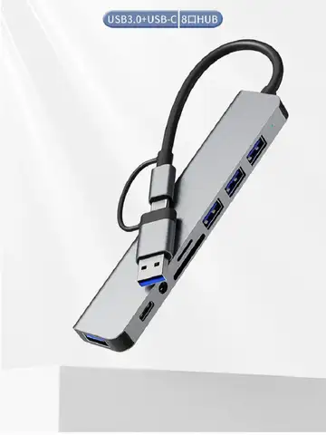 8 in 2 USB +Type C HUB Docking Station with 3.5mm Audio Jack Adapter Micro SD Card Reader Laptop Tablet Phone Disk Converter