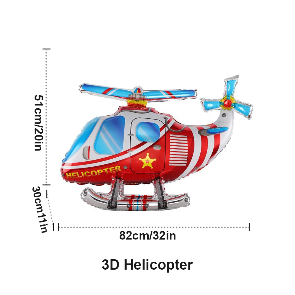 3D Assembled Fire Truck Foil Balloon Large Fire Rescue Helicopter Balloon Boys Firefighter Birthday Party Decoration Baby Shower