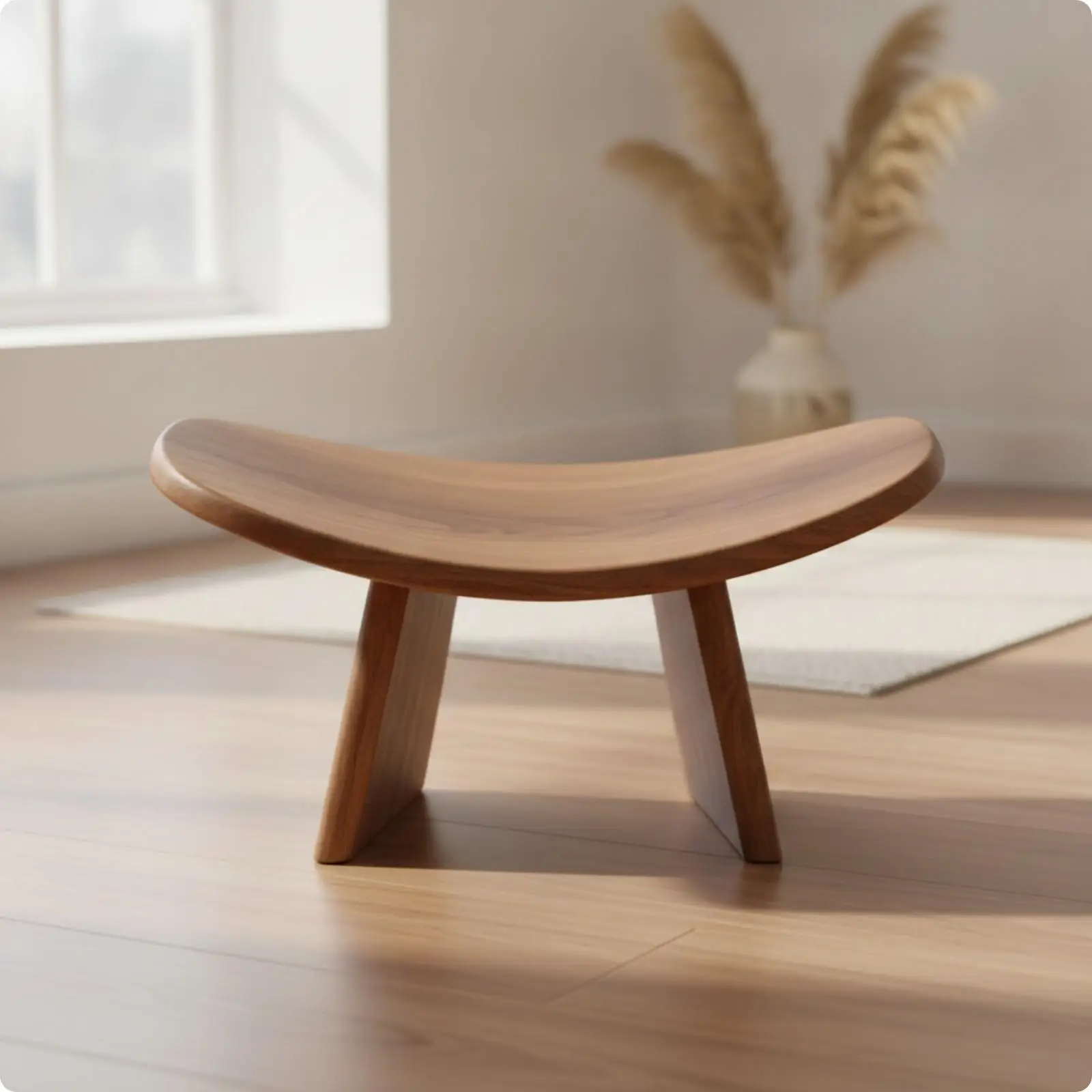 Portable Wood Meditation Sitting Aid with Curved Ergonomic Seat for Mindfulness Breathing Exercises and Indoor Fitness Routines