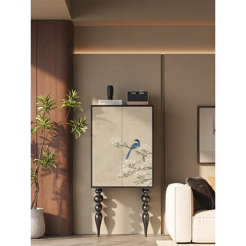 

Simple flower and bird solid wood high chest cabinet household living room sofa side cabinet bedroom wall storage cabinet