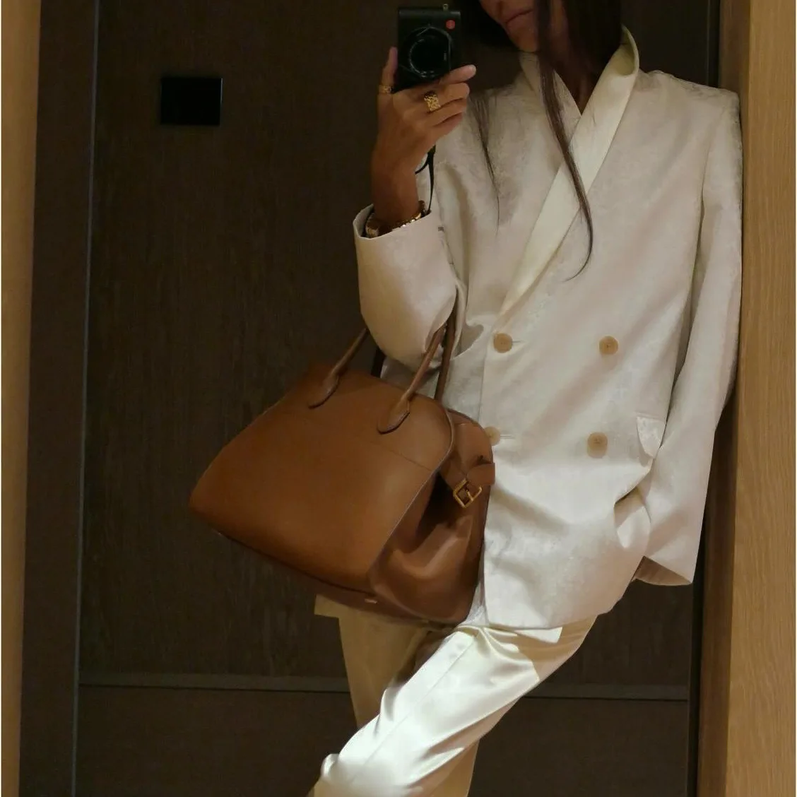 

White Jacquard Blazer Women's Oversized Single Breasted Office Chic Fall Statement Coat