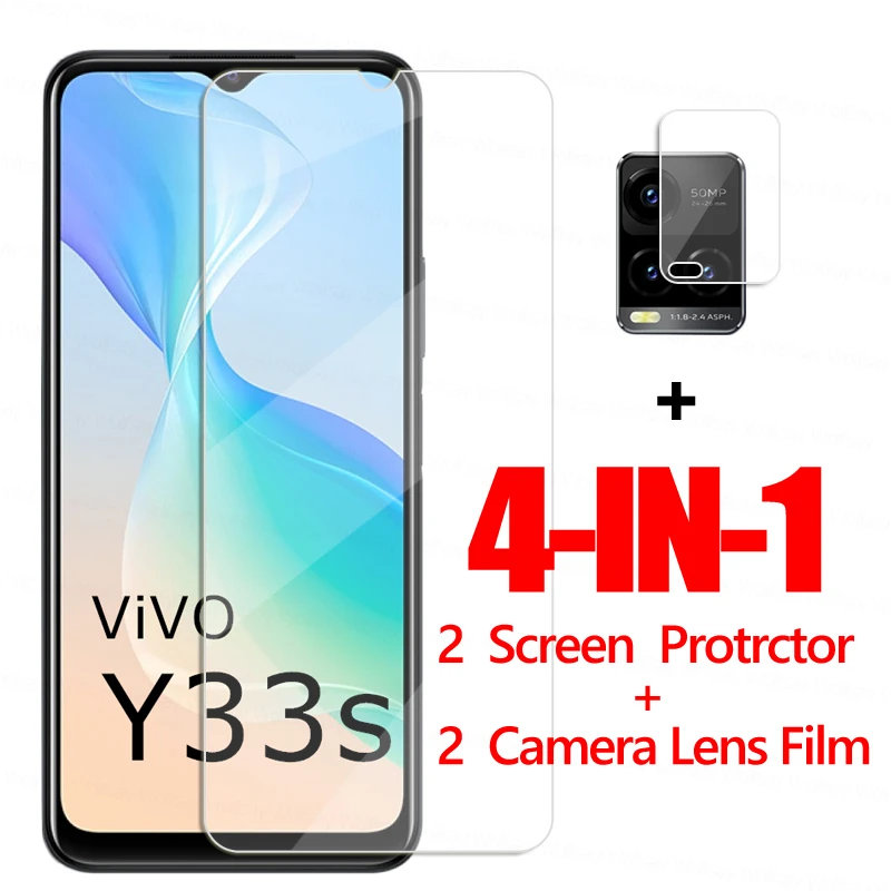 4IN1 Trong Suốt Cho Vivo Y33S Tấm Bảo Vệ Màn Hình Vivo Y33S Mặt Trước Kính Cường Lực Vivo Y20T Y12S Y21 Y31 Y51 Y33S y33T Y53S Y72 5G