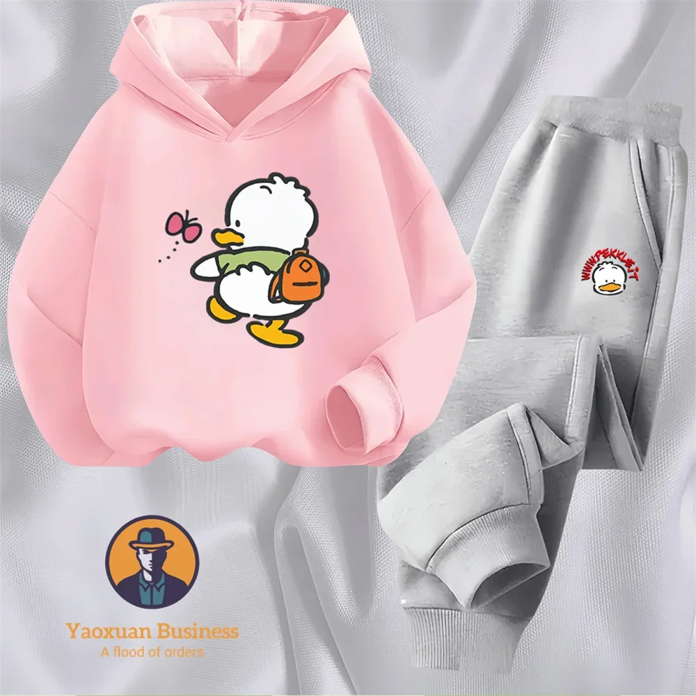 

Pekkle Anime Graphic Print Pure Cotton Hoodie Set Autumn Winter Outdoor Sports Casual Wear