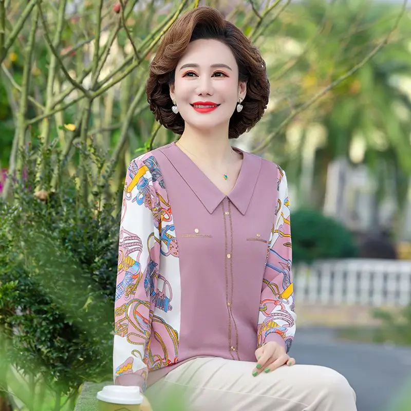 Nuevo jersey empalmado para mujer, cuello redondo, camisa de punto de estilo de fondo de Color sólido a la moda con mangas largas